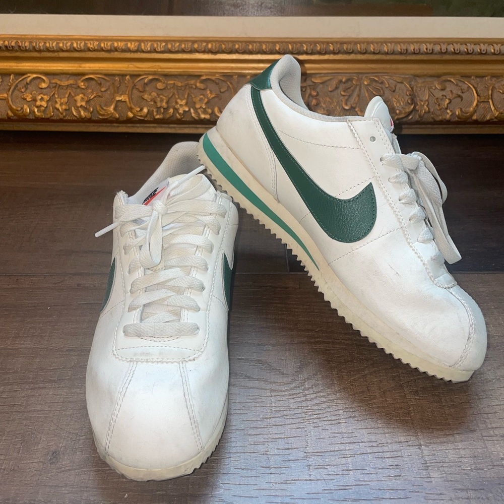 White and Green Nike Cortez Sneakers